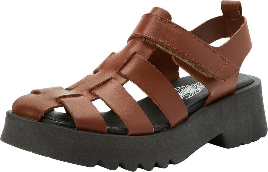 Fly London Maie850fly Dames Sleehak Sandalen Cognac Leer