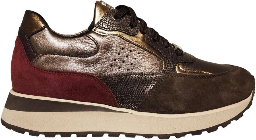Footnotes bruine colorblock leren dames sneakers Esmee