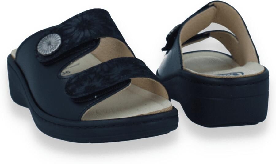 FRANKEN SCHUHE Dames Slipper Black Flower Zwart
