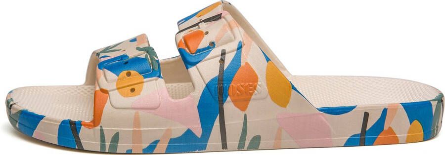 Freedom Moses Slippers Slides Vegan Palmetto Stone Print Beige
