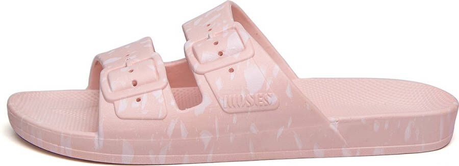 Freedom Moses Slippers Slides Vegan White Terrazzo Rosa Roze