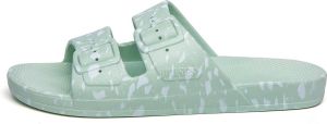 Freedom Moses Slippers Slides Vegan White Terrazzo Sage Groen
