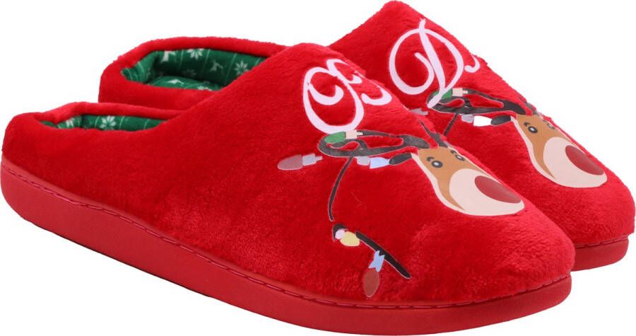 FRENZY Kerst Special! Heren Pantoffels Christmas Reindeer Rood