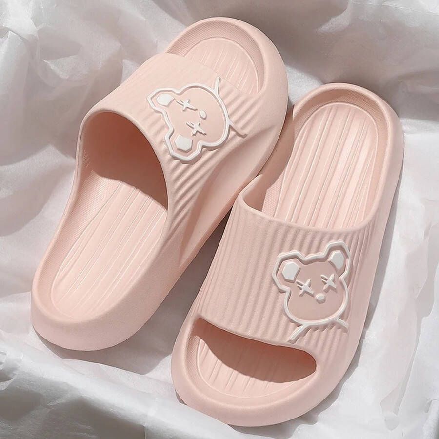 Fzt Thuis Zomer Vrouwen Slippers Dikke Platte Platform Strand Slides Zachte Bad Cartoon Sandalen Massage Paar Dames Slippers