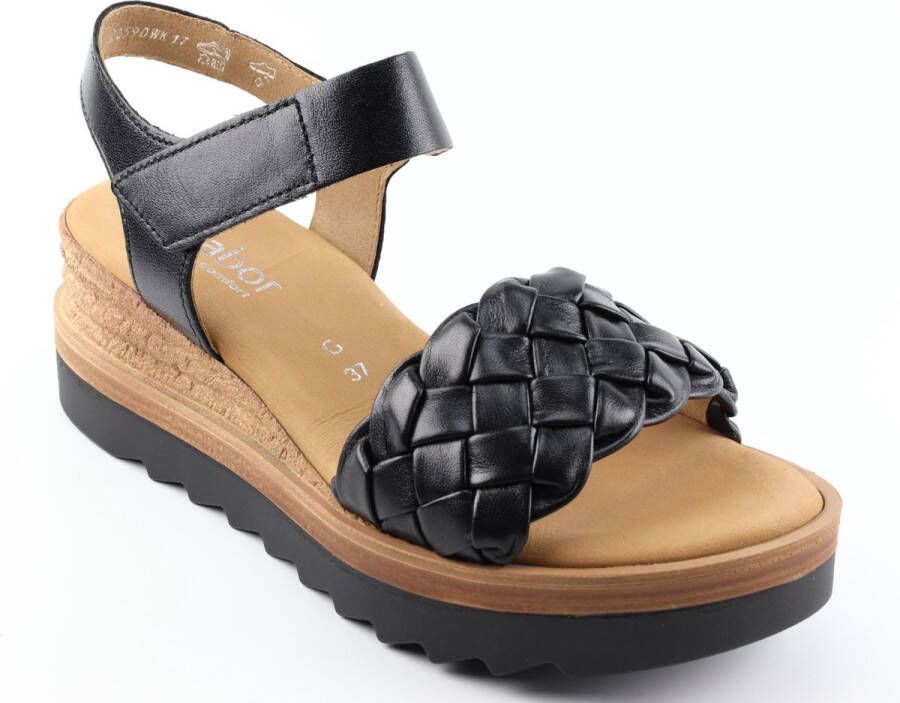 Gabor Comfortabele leren sandalen met klittenbandsluiting Black Dames