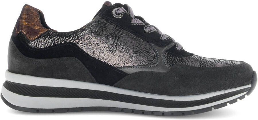 Gabor Zwarte Leren Sneakers met Suède Details