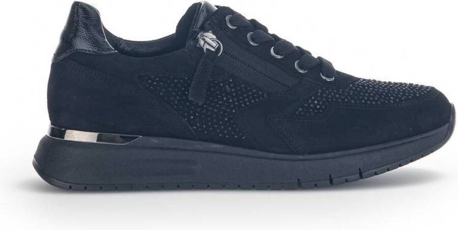 Gabor Zwarte Fluwelen Basket Schoenen Black Dames