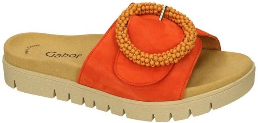 Gabor Slippers plateau zomerschoen slippers met sierparels aan de decoratieve gesp