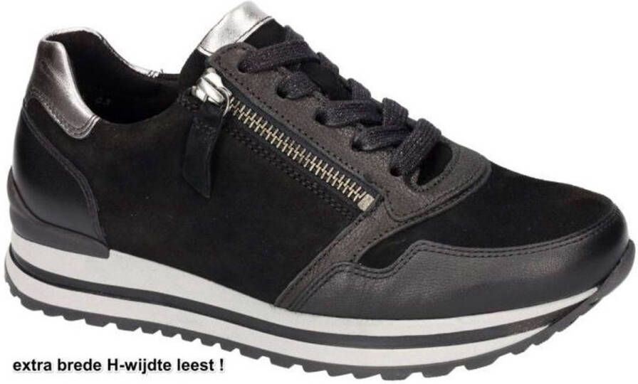 Gabor Zwarte Leren Sneaker Optifit Comfort Black Dames