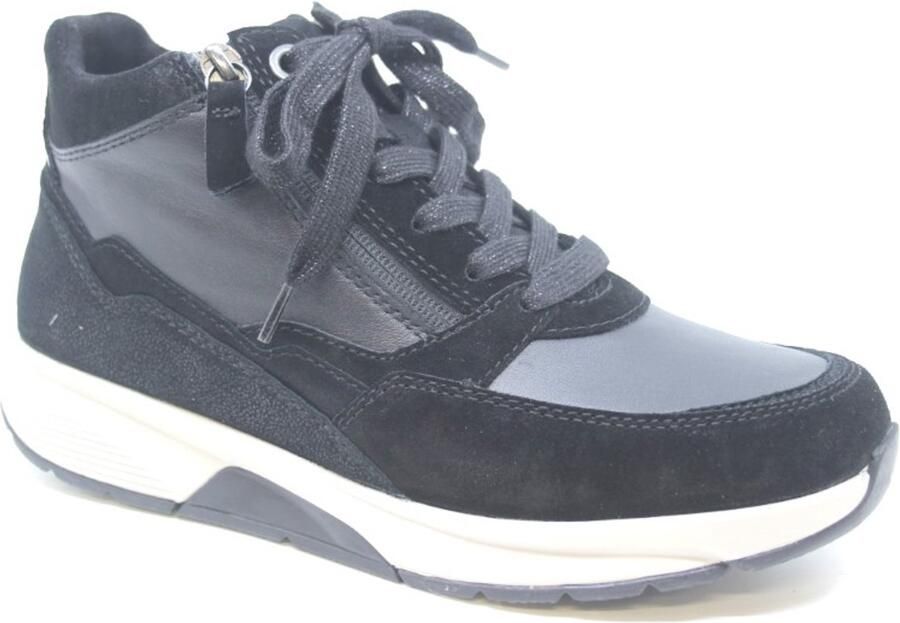 Gabor 0804.01.001 Rolling Soft Hoge Veterschoenen Zwart Leer en Suede Zwart