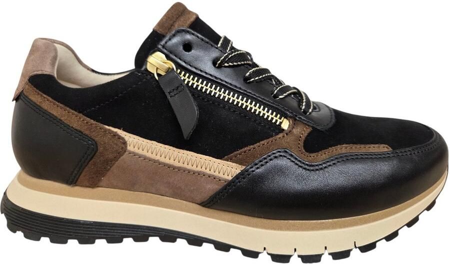 Gabor 6029.01.002 Sneakers Zwart Met Bruin Leer en Suede Dames Zwart