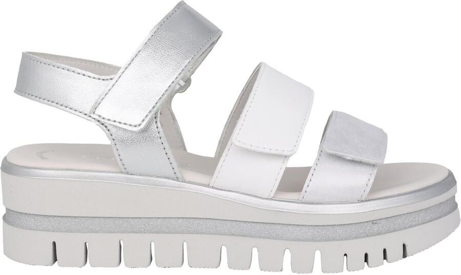 Gabor Zilveren Sandaal Drievoudige Klittenbandsluiting
