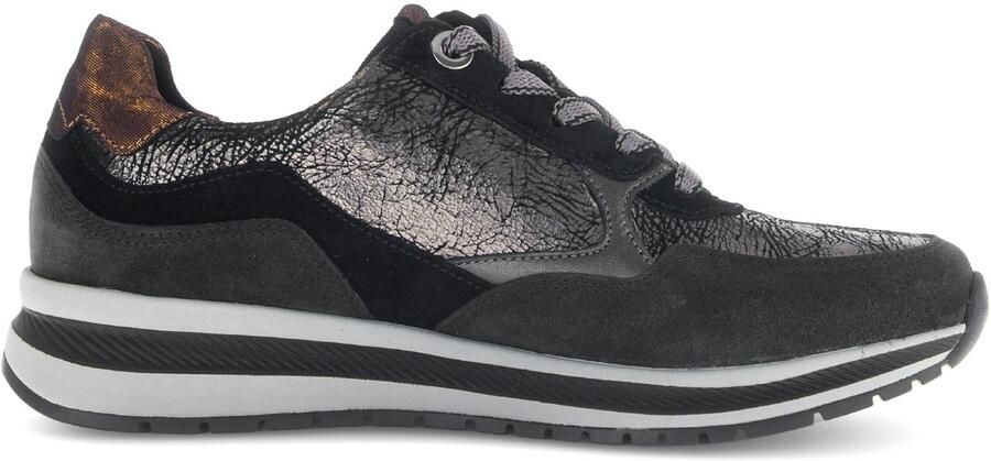 Gabor Zwarte Leren Sneakers met Suède Details