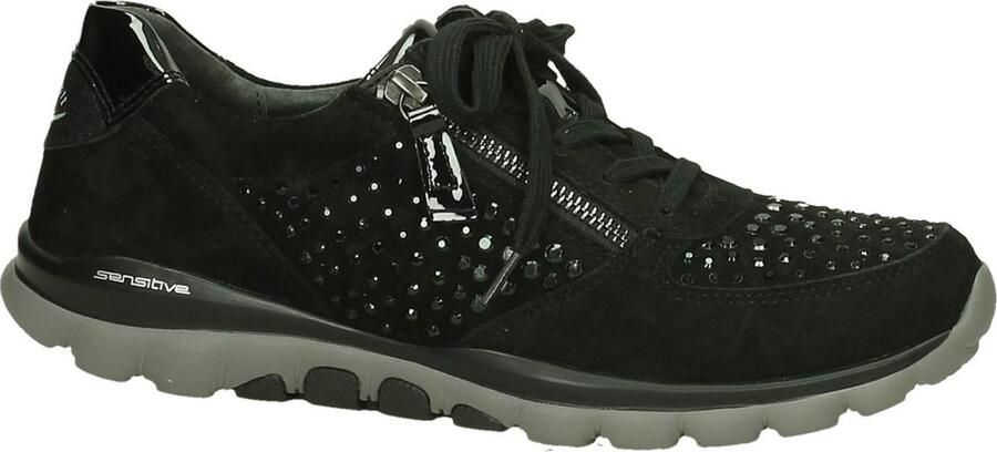 Gabor 76968 Veterschoen plat Dames Zwart 87 -Samtchevreau Lack Schwarz (Strass)