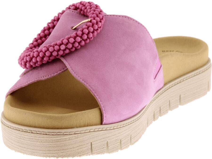 Gabor Slippers plateau zomerschoen slippers met sierparels aan de decoratieve gesp