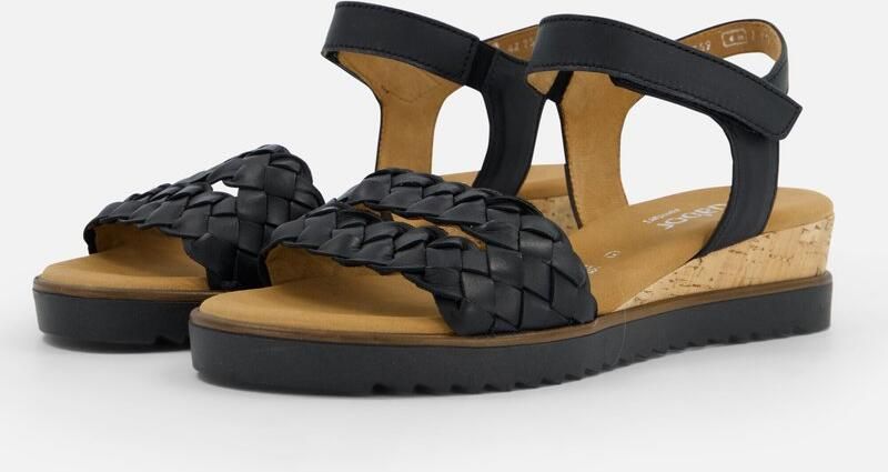 Gabor Zwarte leren sandalen met gevlochten bandjes Black Dames