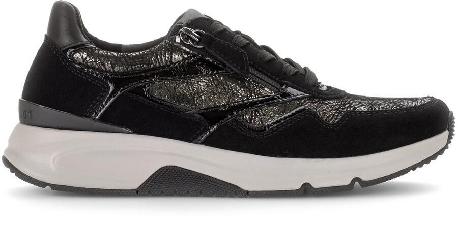 Gabor Rollingsoft Sneaker 0103.01.007 Zwart Metalli Suede Lak Zwart Antraciet Combi