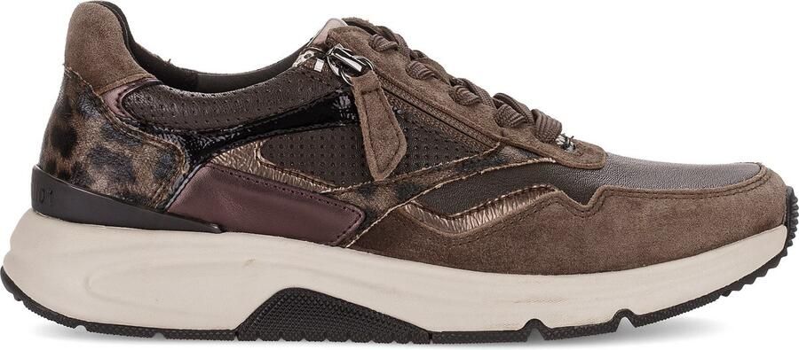 Gabor Rollingsoft Sneaker Veter Rits Bruin Leer Suede Combi