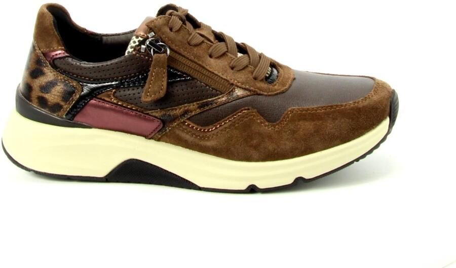 Gabor Rollingsoft Sneaker Veter Rits Bruin Leer Suede Combi