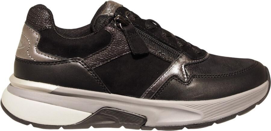 Gabor Rollingsoft zwarte dames sneakers met metallic details