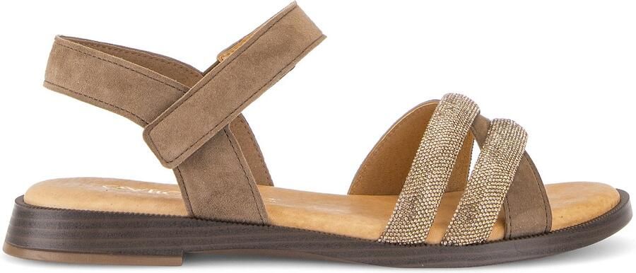 Gabor Sandaal klittenband Platte Hak Bruin Suede Strass