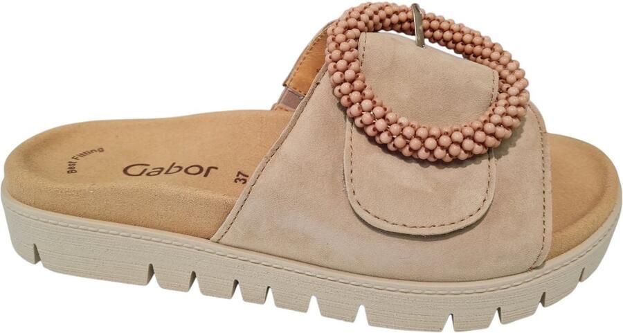 Gabor Slippers plateau zomerschoen slippers met sierparels aan de decoratieve gesp