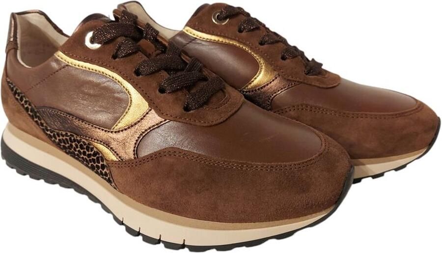 Gabor Bruin Lederen Combinatie Sportieve Casual Sneakers Brown Dames