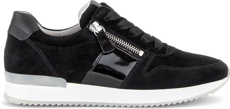 Gabor Sneaker Zwart Suede Lak Witte Zool Veter 2 Ritsen