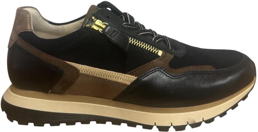 Gabor 6029.01.002 Sneakers Zwart Met Bruin Leer en Suede Zwart