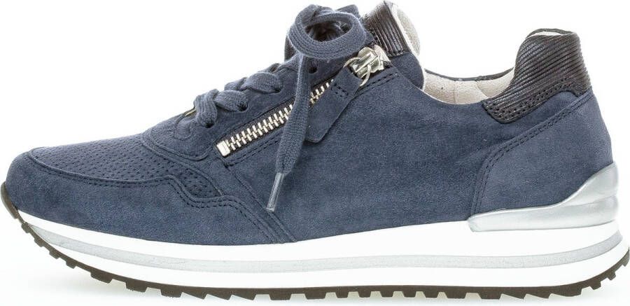 Gabor Blauw Marine Suède Sportieve Geperforeerde Sneakers Blue Dames