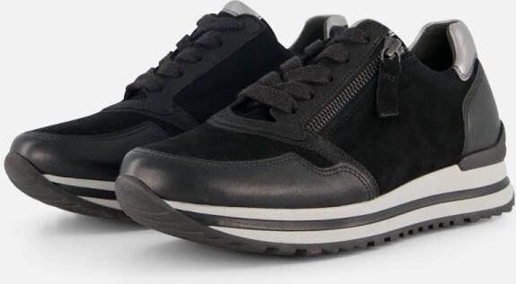 Gabor Zwarte Leren Sneaker Optifit Comfort Black Dames