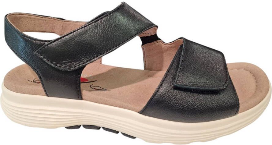 Gabor Zwarte Leren Dames Sandalen Rolling Soft Zwart