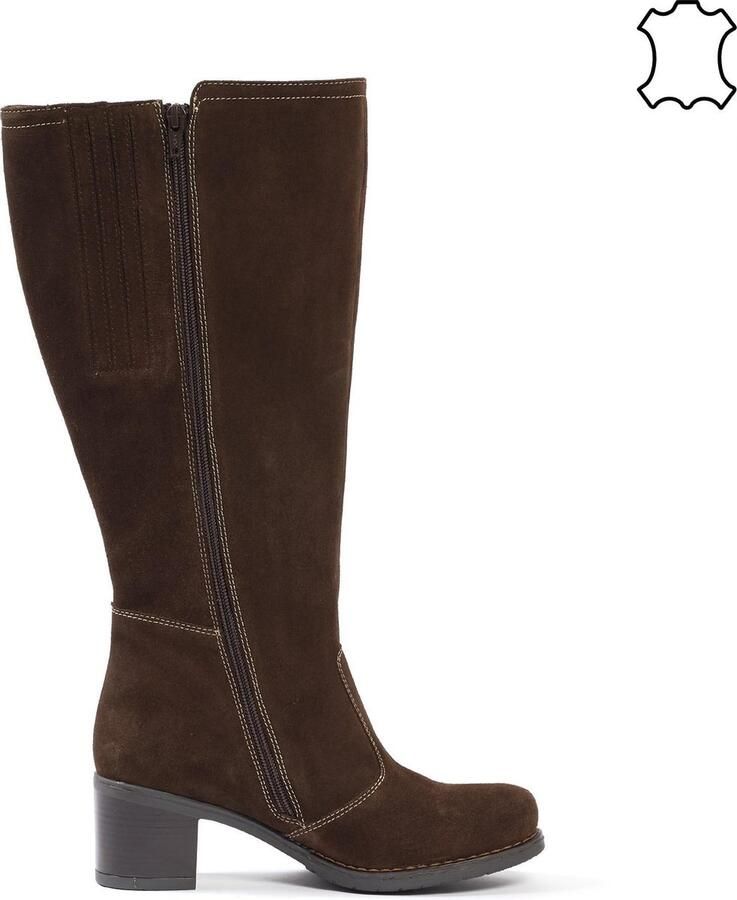 Gabylou XL Splitleer laarzen met hak voor BREDE KUITEN Model Ainhoa Kleur donkerbruin