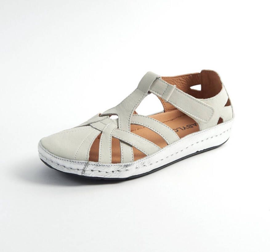 Gabylou Opengewerkte sandalen comfort leer Brede voet H Model Marie Odile Ecru Argent
