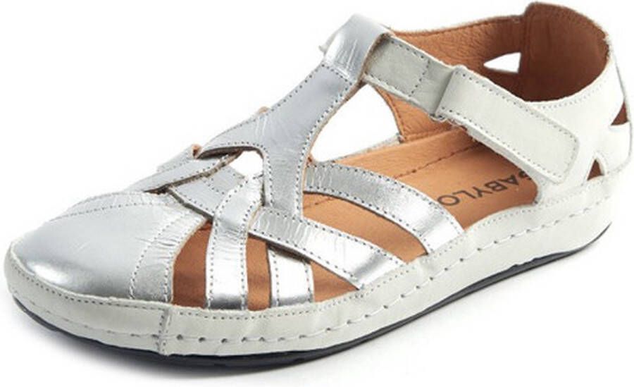 Gabylou Opengewerkte sandalen comfort leer Brede voet H Model Marie Odile Ecru Argent - Foto 5