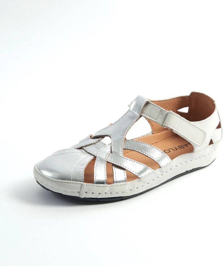 Gabylou Opengewerkte sandalen comfort leer Brede voet H Model Marie Odile Ecru Argent - Foto 3