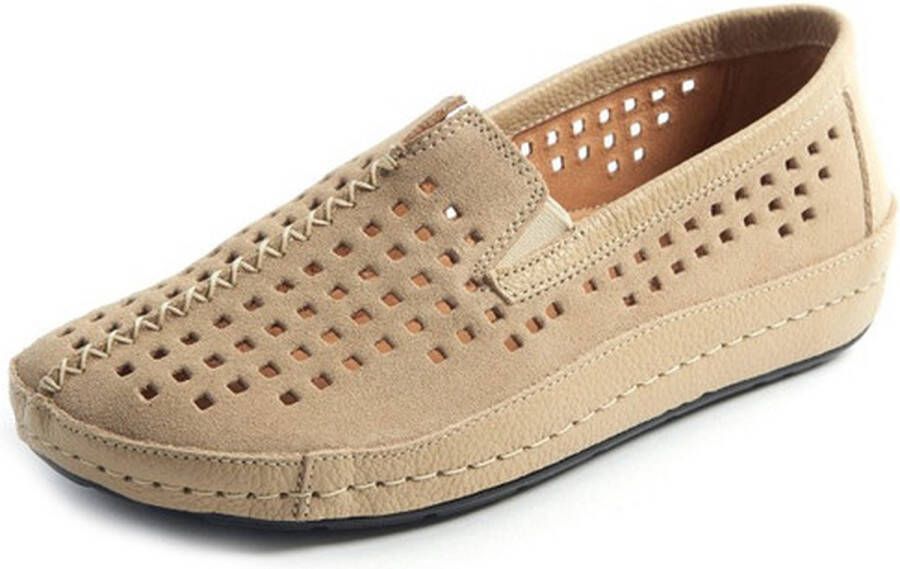 Gabylou Geperforeerde mocassin comfort leer instapper Brede voet H Model Sylvie Taupe Doré - Foto 2