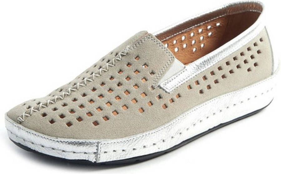 Gabylou Geperforeerde mocassin comfort leer instapper Brede voet H Model Sylvie Taupe Doré - Foto 3