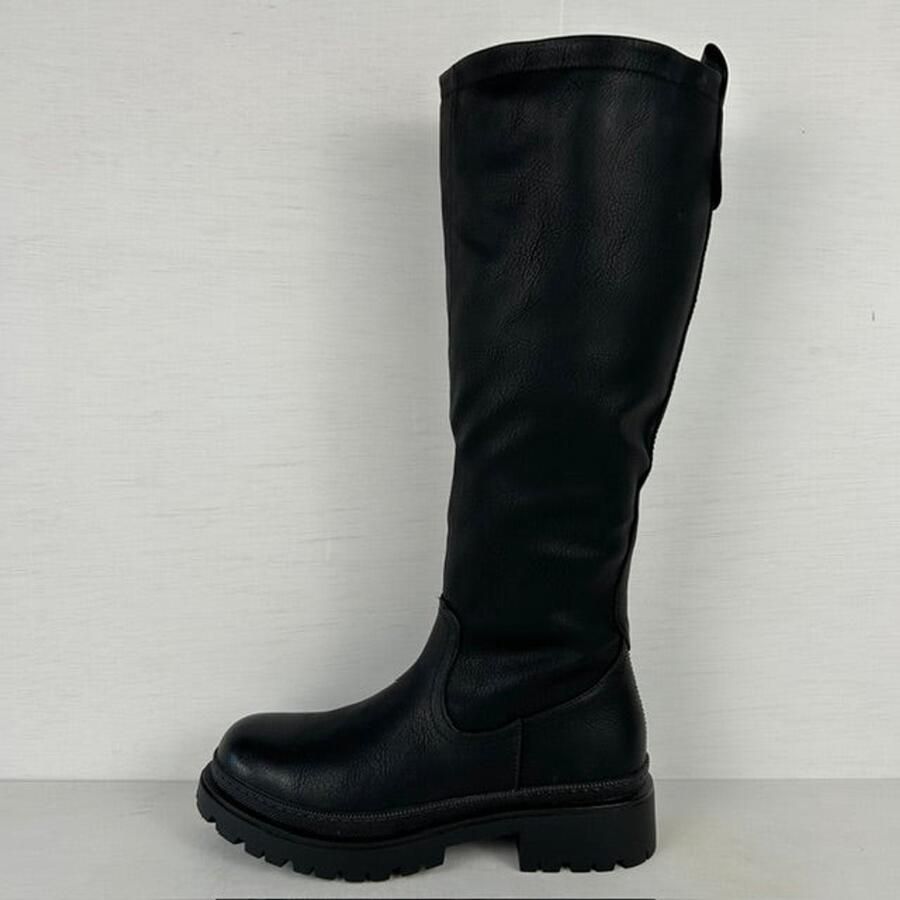 Gave leatherlook laarzen met stoere zool zwart