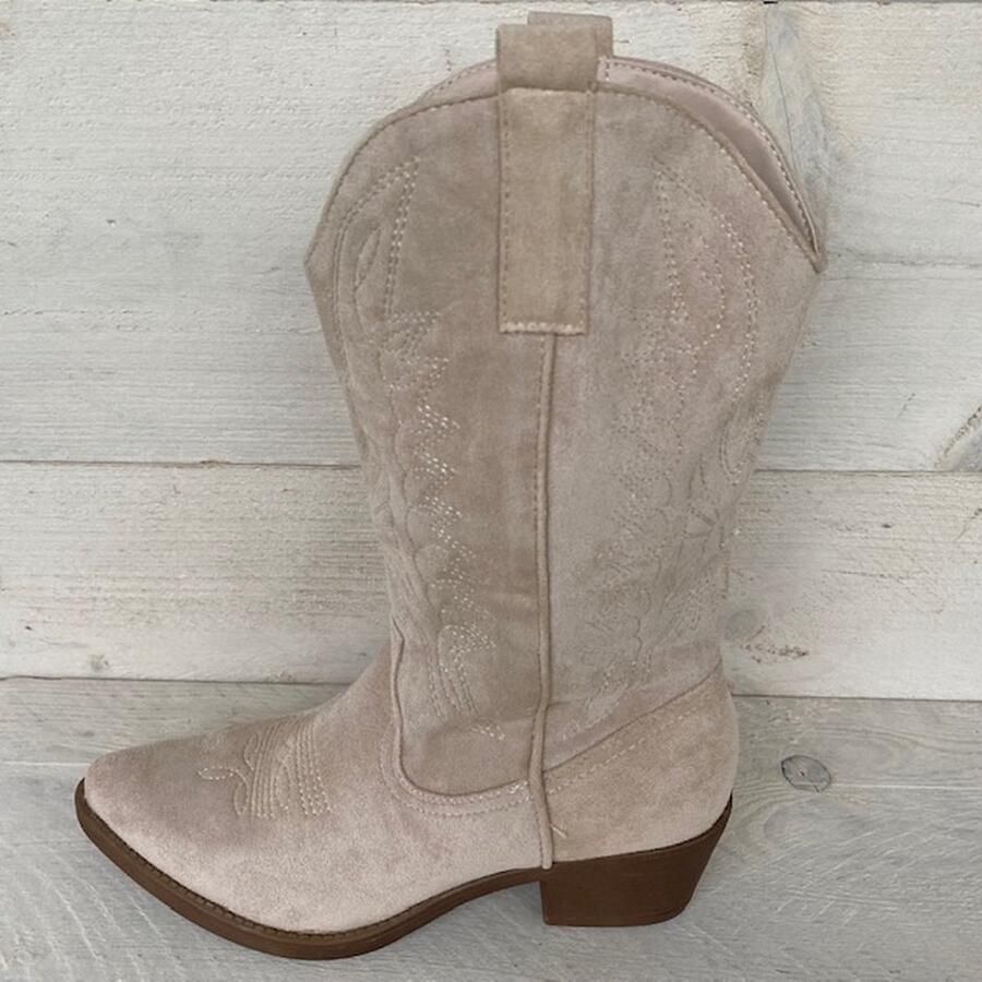 Weloveshoes Black Friday Deal Dames Cowboylaarzen met Hak Suedine Beige