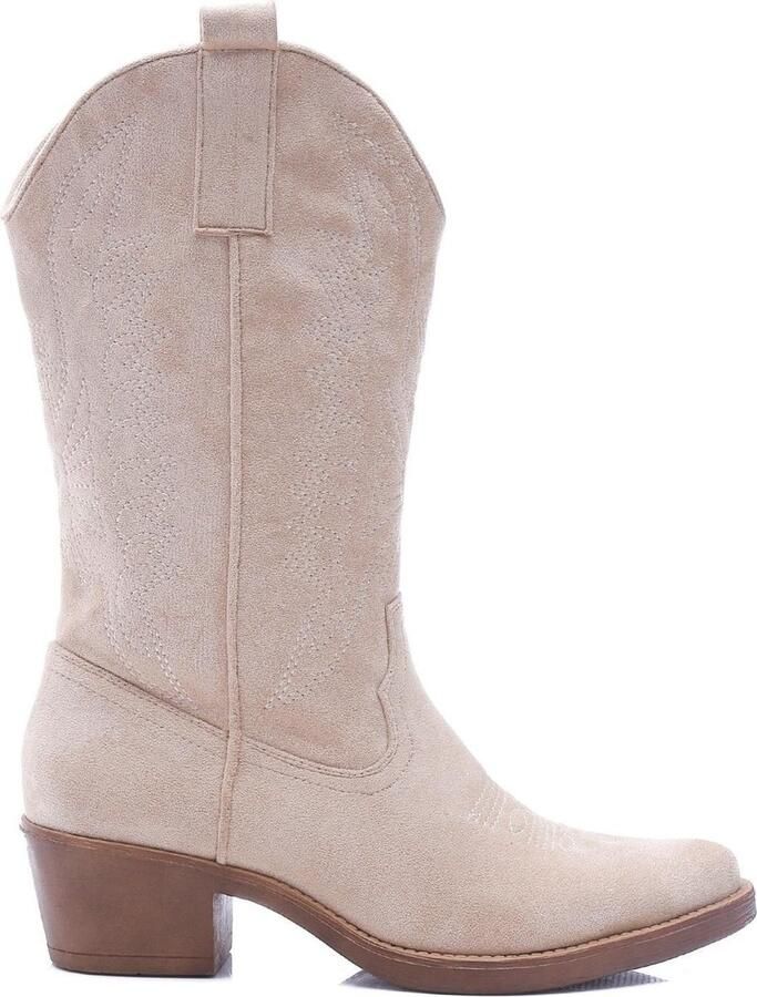 Weloveshoes Black Friday Deal Dames Cowboylaarzen met Hak Suedine Beige - Foto 3