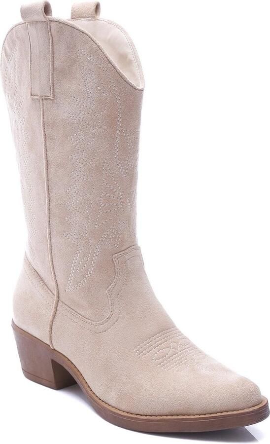 Weloveshoes Black Friday Deal Dames Cowboylaarzen met Hak Suedine Beige - Foto 4