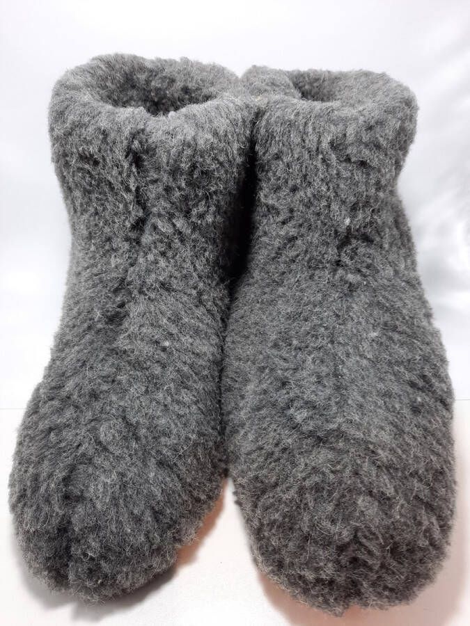 Geen merknaam Schapenwollen sloffen grijs 100% natuurproduct comfortabele nieuwe luxe sloffen direct leverbaar handgemaakt sheep wool shuffle woolen slippers schoen pantoffels warmers slof