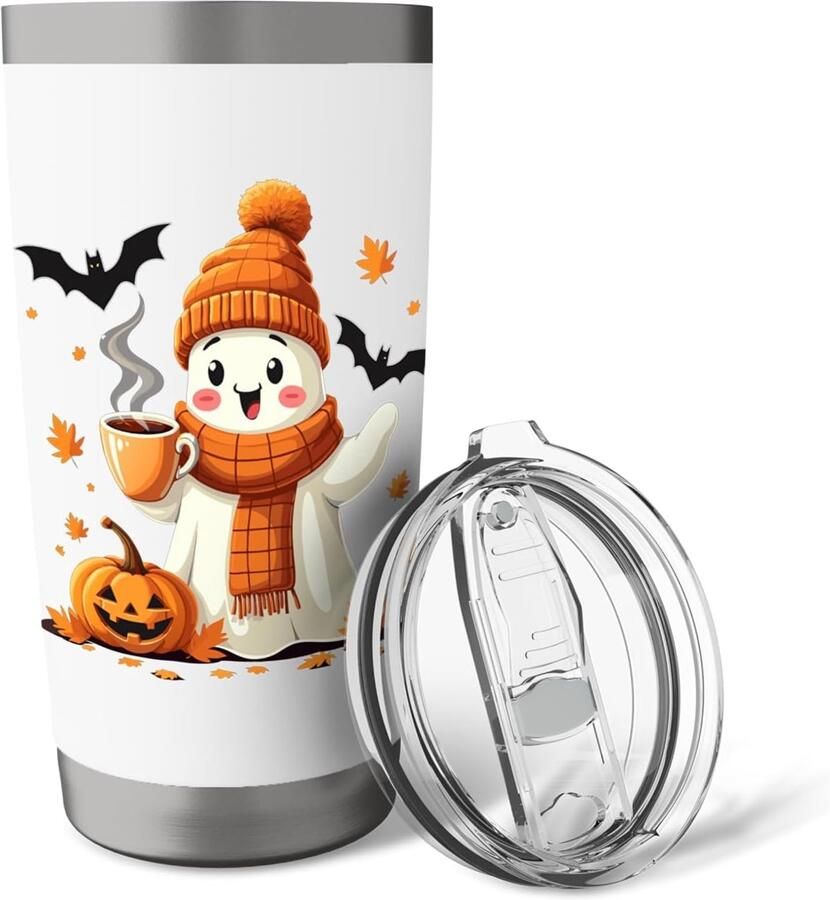 Geest drinkt koffie Halloween geest ijscoffeedrank dubbelwandige thermobeker