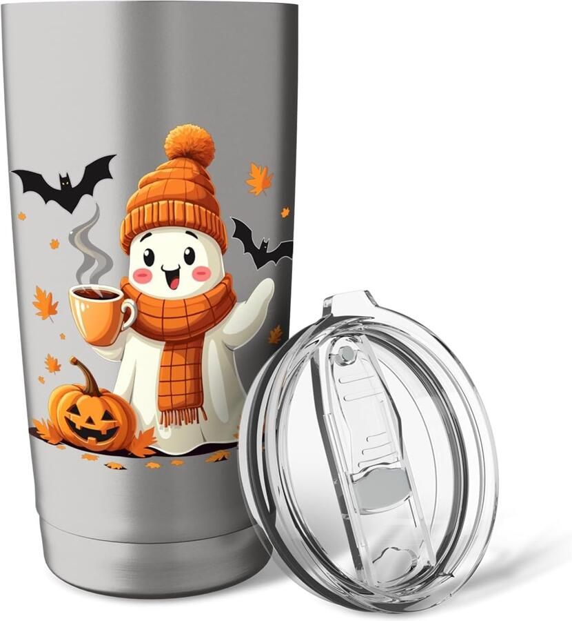 Geest drinkt koffie Halloween geest ijscoffeedrank dubbelwandige thermobeker