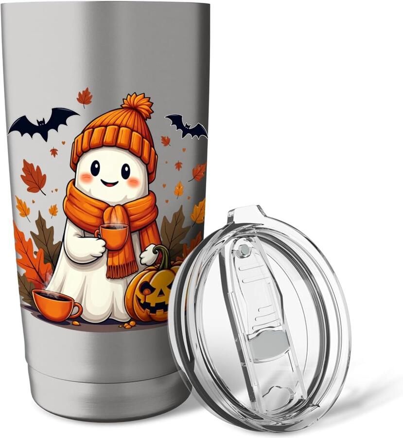 Geest drinkt koffie Halloween geest ijscoffeedrank dubbelwandige thermobeker