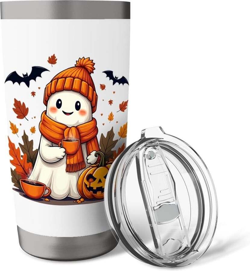 Geest drinkt koffie Halloween geest ijscoffeedrank dubbelwandige thermobeker