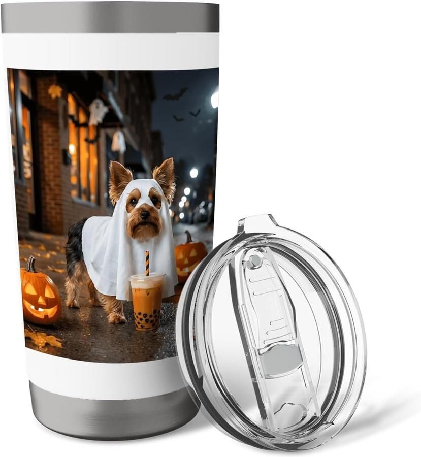 Geest hond puppy boba thee Halloween pompoen dubbelwandige thermobeker