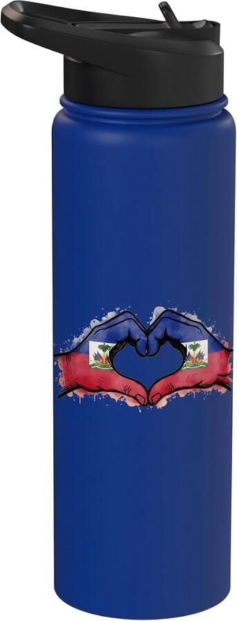 Geïsoleerde waterfles met Haïtiaanse vlag
