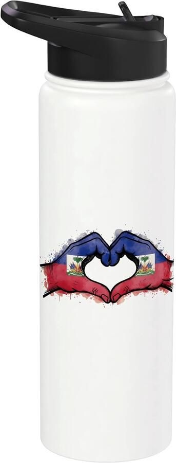 Geïsoleerde waterfles met Haïtiaanse vlag